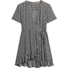 Superdry Short Dresses Superdry Short Sleeve Printed Mini Wrap Dress - Black/White