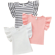 Shein Toddler Girls' Casual Comfortable Round Neck Ruffle Trimmed T-Shirt Set Of