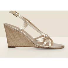 Sosandar Metallic Leather Raffia Wedge Heeled Sandals - Champagne Gold