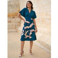 Recycled Fabric Dresses Yumi Crane Print Midi Dress - Teal