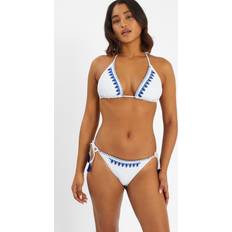 Blue - Women Bikini Bottoms Accessorize Embroidered Tie Bikini Bottoms - Blue
