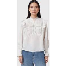AllSaints Women Blouses AllSaints Heather Embroidered Ramie Lace Trimmed Top - Chalk White