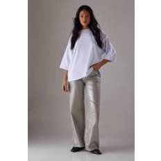 Silver Jeans Warehouse Womens Foil Coated High Waist Wide Leg Jeans - Silver