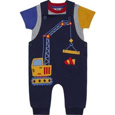 Blue Other Sets JoJo Maman Bébé Baby Cotton Colour Block T-Shirt & Applique Dungarees Set - Navy