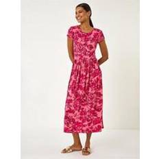 Roman Floral Print Pocket Midi Dress - Pink