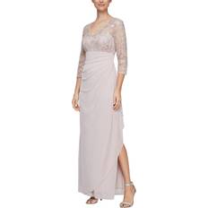 Alex Evenings Women's Long Lace Top Empire Waist Dress - Faded Rose