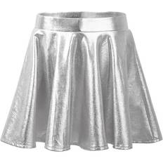 Gold Skirts FitVille Kids Glossy Metallic Flared Pleated A-Line Mini Skater Skort Dance Skirt - Gold