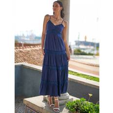 Fabric Dresses Yumi Lace Tiered Strappy Maxi Dress - Navy