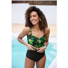 Stretch Tankinis M&Co Buckle Tropical Print Tankini Top - Black/Green
