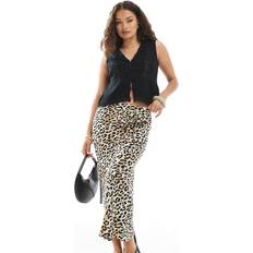 New Look Midinederdel i Skråtskåret Stof med Leopardprint - Brun