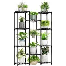 Bamworld Plant Stand Indoor Outdoor Wood Tall Flower Shelf Tiered Rack