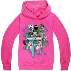 Minecraft Hoodies Children's Clothing Kikidex Kids Boy Girl Hoodie Casual Sleeve Hooded Sweatshirt Tops - Rose Red