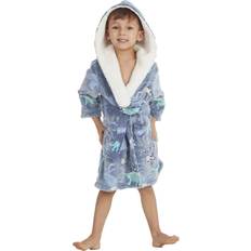 Long Sleeves Dressing Gowns Metzuyan Kids Boys Dino Dressing Gown Toddler Robe Dragon Glow In The Dark Fluffy Snuggle Fleece Hood - Dark Fluffy
