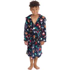 Long Sleeves Dressing Gowns Metzuyan Kids Boys Hooded Xmas Dressing Gown Christmas Printed Robe Plush Fleece Bathrobe - Navy