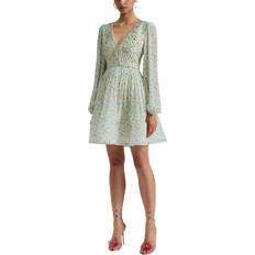 Malina Estelle V-Neck Chiffon Mini Dress - Green
