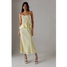 Women - Yellow Dresses Warehouse Womens Satin Strappy Seam Detail Peplum Midi Dress - Yellow