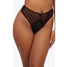 Playful Promises Elodie Rosebud Embroidery Hw Thong - Black/Red