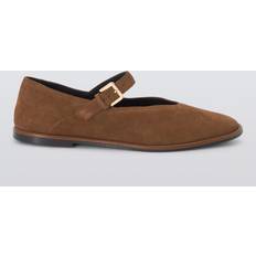 Hettie Suede Round Toe High Cut Mary-Jane Ballerina Pumps - Brown