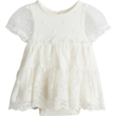 H&M Brodert Kjole Mesh Med Body - Hvit