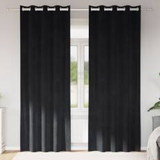 vidaXL Mørklægningsgardiner Med Øjekanter 2 Stk Sort Velour