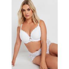 White Bras Yours Curve Lace Padded Plunge Bra - White
