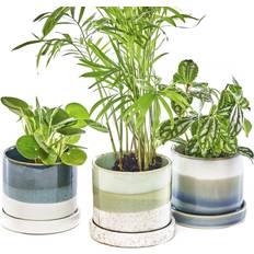 Ceramic Plant Pots Set of 3 Green Blue