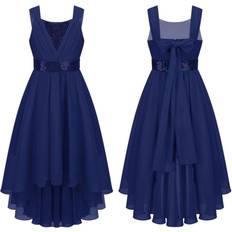 Girls Sleeveless Dress Princess Pageant Wedding Bridesmaid Party Dress - Navy Blue
