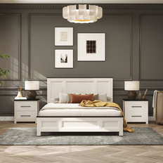 Bed Packages Roundhill Furniture Realynn 3-Piece Wood Bedroom Set with 2 Nightstands Off-White Finish