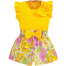 Shein Baby Mädchen lässig Detail Ärmel Top mit und floralen Muster Shorts Set, Geeignet für Urlaub Sommer