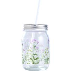 Kop & Kande Med Låg Og Sugerør Blomsterprint 45 cl Kruskrukke 45cl