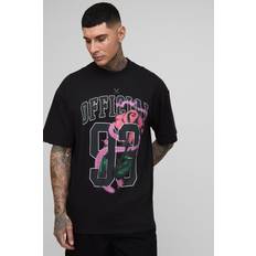 Blommiga - Herr T-shirts boohooMAN Mens Oversized Extended Neck Official Floral Print T-Shirt - Black