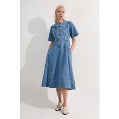 Karen Millen Denim Soft Wash Short Sleeve Belted Midi Dress - Mid Blue