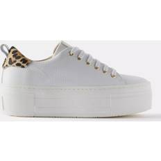 Mint Velvet Belle Leather Platform Leopard Trainers - White