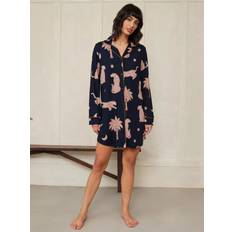 Leopard Nightgowns Chelsea Peers Long Sleeve Button Front Night Shirt - Navy