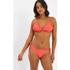 Orange Swimwear Accessorize Frilly Seersucker Tie Bikini Bottoms - Orange