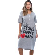 Just Love Short Sleeve Nightgown Jesus Coffee Naps - Grey
