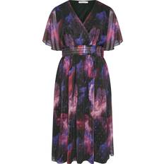 Purple - Women Clothing Yours London Curve Abstract Metallic Print Midi Dress - Black