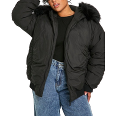 Black bomber jacket boohoo Plus Faux Fur Trim Bomber Jacket - Black