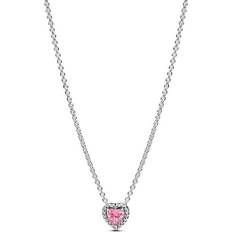 Pandora Elevated Heart Pink Crystal Necklace