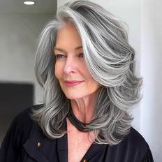 Silver Wigs Temu Silvery Gray Ombre Layered Wigs With Curtain Bangs For Women
