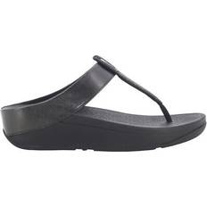 Fitflop Black Flip-Flops Fitflop Fino Crystal Detail Metallic Toe Post PU Microfibre Sandals - Black