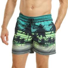 RIPT Essentials Mens Palm Tree Swim Shorts - Lime/Blue