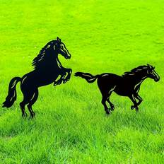 Garden & Outdoor Environment Temu 2 Pcs Black Metal Horse Statues 3.8 Feet