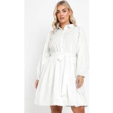 Yours Curve Women's Plus Size Poplin Puffball Mini Shirt Dress - White