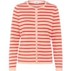 Pink Cardigans Saint Tropez Mila Stripe Round Neck Cardigan - Pink/Poinciana