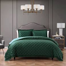 Bebejan 3 Piece Queen Size Velvet Comforter Set Bedspread Green (233.7x228.6cm)