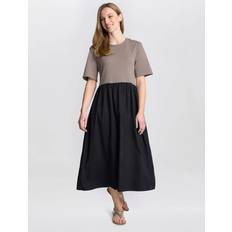 Cotton Two Tone Short Sleeved Dress - Black