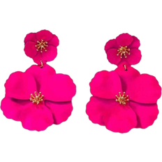 Shein Fashionable New Style Floral Minimalistic Elegant Earrings Hot Pink