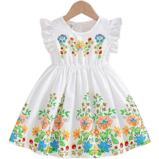 Shein Baby Girl Elegant Floral Printed Ruffle Sleeve Dress With Empire Waist SpringSummer Fashion