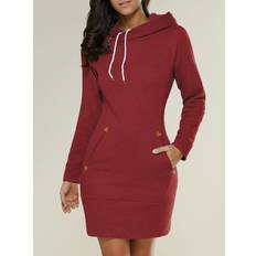 Vehhe Women Autumn Winter Fashion Sweatshirt Dresses - Claret